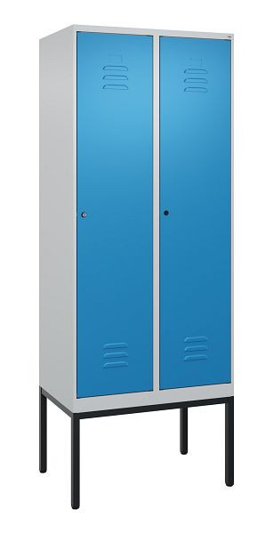 C+P Umkleidespind Classic PLUS mit Mitteltrennwand, Gestell, 2 Abteile, 2120x800x500mm, 7035/5012, Zylinderschlösser, 0800307-22F S10019
