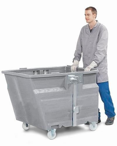 DENIOS Kippbehälter PolyMaxx aus Polyethylen (PE), mit Rollen, 600 Liter Volumen, grau, 173167