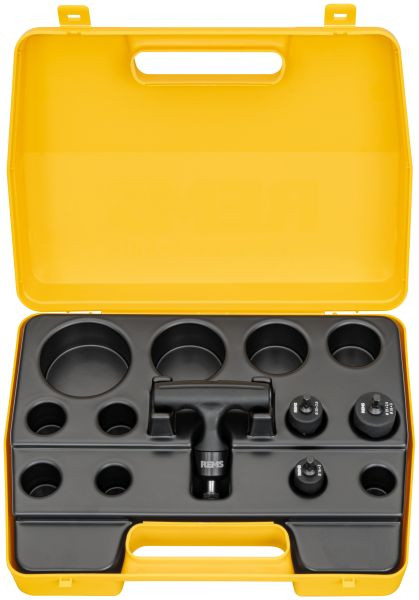 REMS KaliGrat E Set 16x2+20x2+25x2,5/26x3, Werkzeug zum Kalibrieren und Außen-/Innenentgraten von Rohren, für Verbundrohre D 14-63 mm, 114000 R