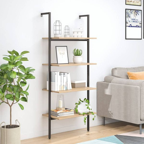 vidaXL Leiterregal mit 4 Böden Hellbraun und Schwarz 64x35x152,5 cm, 336382