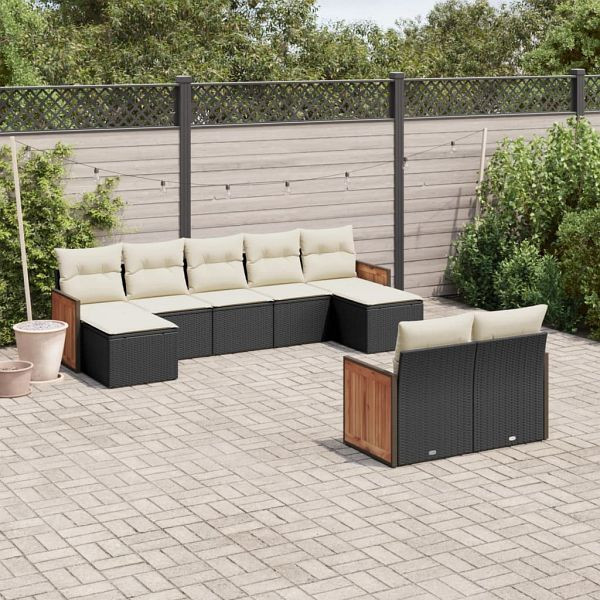 vidaXL 9-teilig Garten-Sofagarnitur mit Kissen Schwarz Poly Rattan, 3228079
