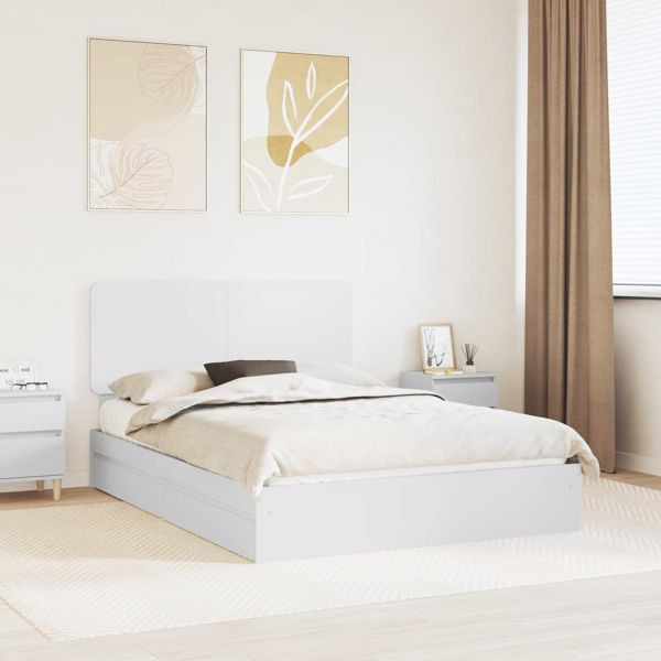 vidaXL Aufbewahrungsbett mit Kopfteil Weiß 140 x 200 cm Holzwerkstoff, 3412679