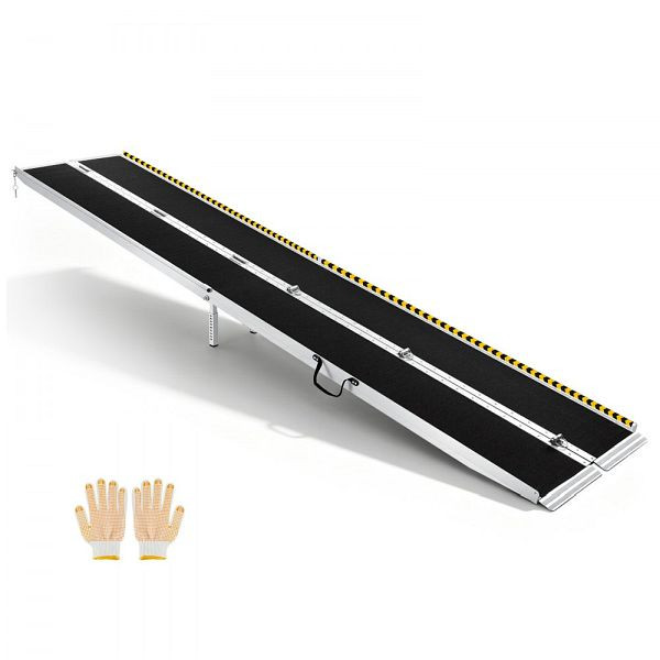 VEVOR Rollstuhlrampe Faltbar 3640x735mm, 362,9kg belastbar, mit rutschfester Oberfläche & verstellbaren Stützfüßen, ZDKMJPD12YC12SVAQ001V0