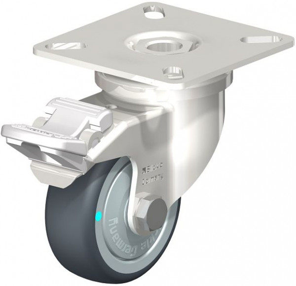 Blickle LPXA-TPA 50KD-FI-FK Edelstahl-Apparate-Lenkrolle mit Anschraubplatte & Feststeller, Thermoplastisches Gummi-Elastomer, Grau, 754836