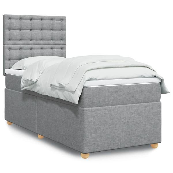vidaXL Boxspringbett mit Matratze Hellgrau 90x190 cm Stoff, 3293449