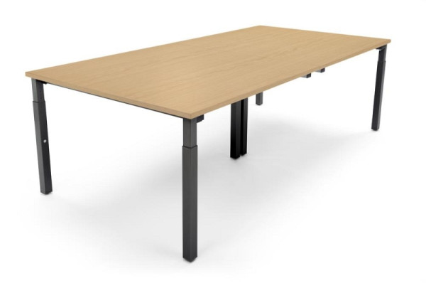 Deskin Konferenztisch System MODUL, Buchedekor, 2400 x 1200 x 650 mm, Gestell: Schwarz RAL 9005, 349180