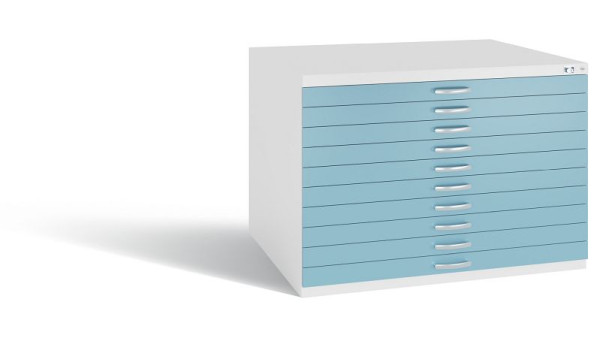 C+P Schubladenschrank Serie 7100_7200, H760xB1100xT765 mm, Weiß/Horizontblau, 7101-000 S10401