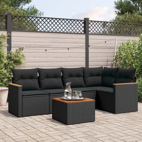 vidaXL 6-teilig Garten-Sofagarnitur mit Kissen Schwarz Poly Rattan, 3225950