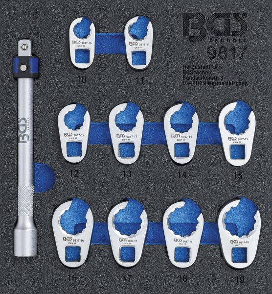 BGS Werkstattwageneinlage 1/6: Hahnenfußschlüssel-Satz, SW 10 - 19 mm, 10 mm (3/8"), 11-teilig, 9817
