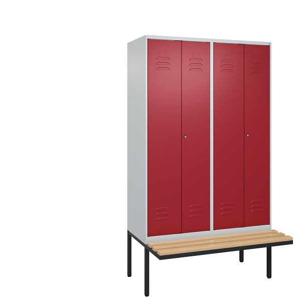 C+P Umkleidespind Classic PLUS SW, 4 Abteile, 2120x1200x815mm, 7035/3003, Zylinderschlösser, Buche-Sitzleisten, 0800427-40 S10046