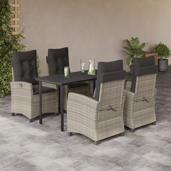 vidaXL 5-teilig Garten-Essgruppe mit Kissen Hellgrau Poly Rattan, 3212855