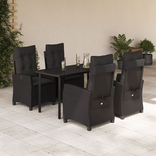 vidaXL 5-teilig Garten-Essgruppe mit Kissen Schwarz Poly Rattan, 3212755