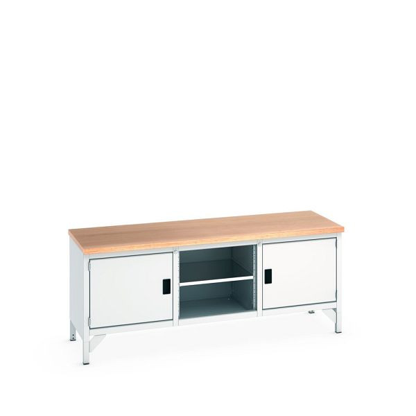 bott cubio Kastenwerkbank, 2 Türen, 3 Ablagen, Multiplex-Arbeitsplatte, BxTxH: 2000x750x840mm, RAL 7035/7035, Lichtgrau, 41002049.16V