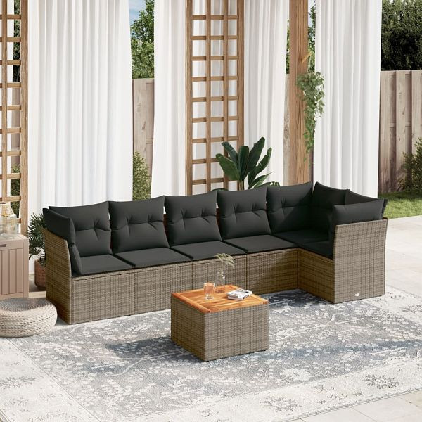 vidaXL 7-teilig Garten-Sofagarnitur mit Kissen Grau Poly Rattan, 3223652