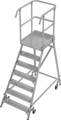 Krause Podest-Leiter aus Aluminium, fahrbar, 7 Stufen, einseitig besteigbar, gemäß EN 131-7, 312168
