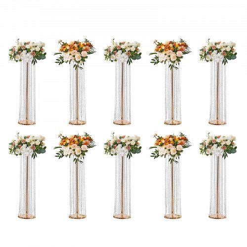 VEVOR 10er-Set Blumenhocker 20x20x90cm Eisen Beistelltisch Modern Kristallvase Gold-Galvanisierung Metallständer für Dekoration, HLHJSJHJ90CMHQ0G0V0