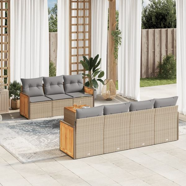 vidaXL 8-tlg. Garten-Sofagarnitur mit Kissen Beige Poly Rattan, 3227487