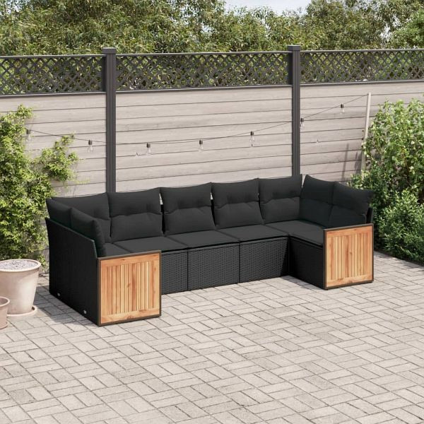 vidaXL 7-teilig Garten-Sofagarnitur mit Kissen Schwarz Poly Rattan, 3227945