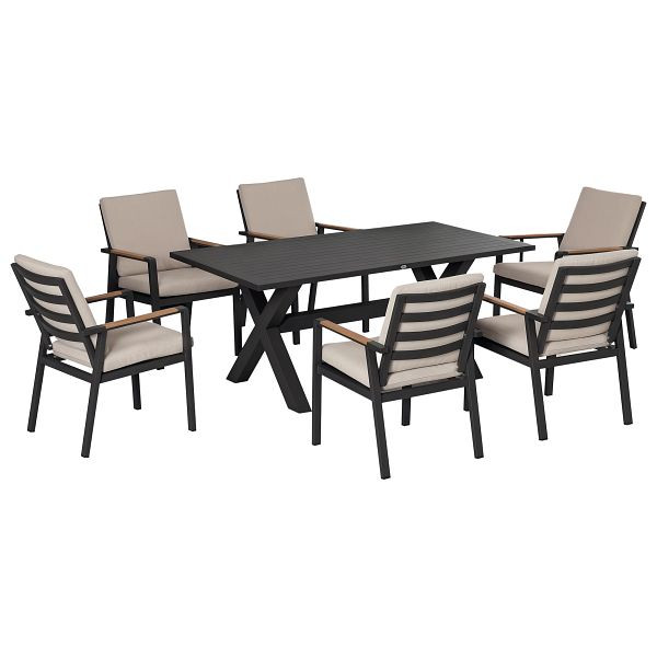 Outsunny Gartenmöbel-Set für 6 Personen, 6 Stühle, 1 Tisch, wetterbeständig, 175 cm x 92 cm x 73 cm, Schwarz + Grau, 84B-956