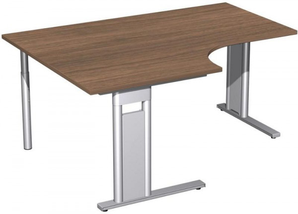 geramöbel PC-Schreibtisch links starr, C Fuß Blende optional, 1600x1200x720, Nussbaum/Silber, N-648320-NS