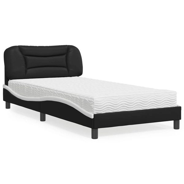 vidaXL Bett mit Matratze Schwarz und Weiß 100x200 cm Kunstleder, 3208708