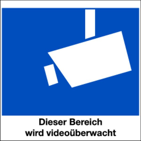 Schilder Klar Kennzeichnung Videoüberwacht mit Hinweistext, 300x300x0.45 mm Aluminium geprägt, 226/23