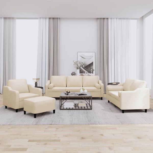 vidaXL 4-teilig Sofagarnitur mit Kissen Creme Stoff, 3201796
