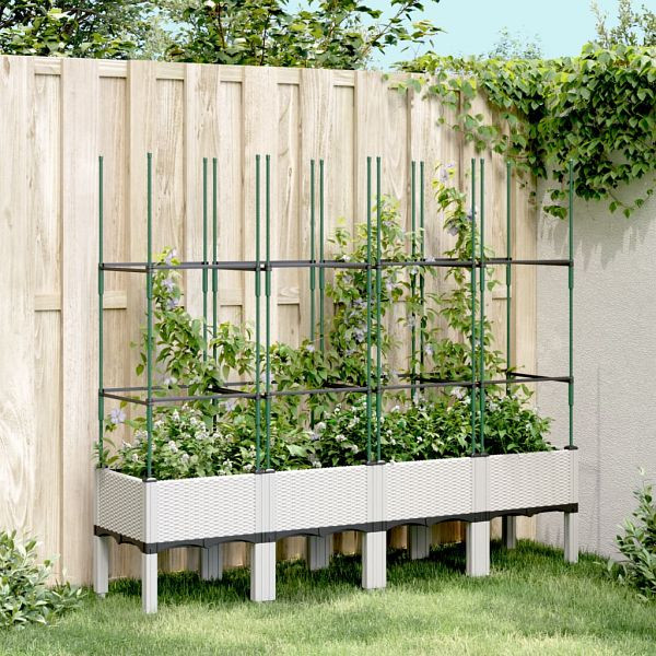 vidaXL Pflanzkübel mit Rankgitter Weiß 160x40x142,5 cm PP, 367964