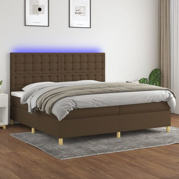 vidaXL Boxspringbett mit Matratze & LED Dunkelbraun 200x200 cm Stoff, 3135784