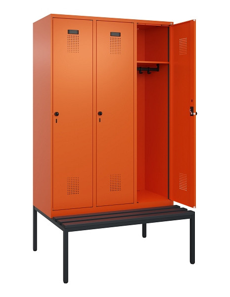 C+P Spind Evolo PLUS, 3 Abteile, 2120x1200x815mm, 2004/2004, Haken 4, Drehriegel, Sitzfläche Kunststoff, Sitzbank, 0490507-32 S10077