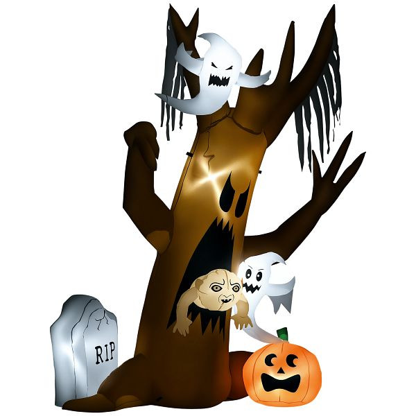 HOMCOM Halloween-Deko, 2,40m großer Geisterbaum, selbstaufblasend, LED-Beleuchtung, für Außenbereiche, 844-681V90MX