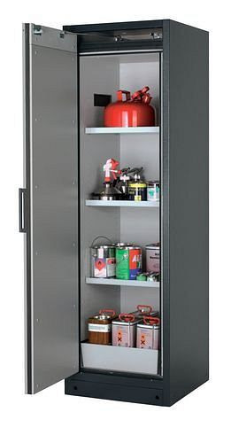 asecos Feuerbeständiger Gefahrstoffschrank Select W-63L-O "one touch", 3 Einlegeböden, Tür silber, 201461
