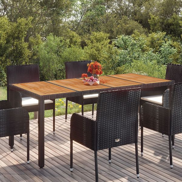 vidaXL Gartentisch mit Holzplatte Schwarz 190x90x75 cm Poly Rattan, 319905