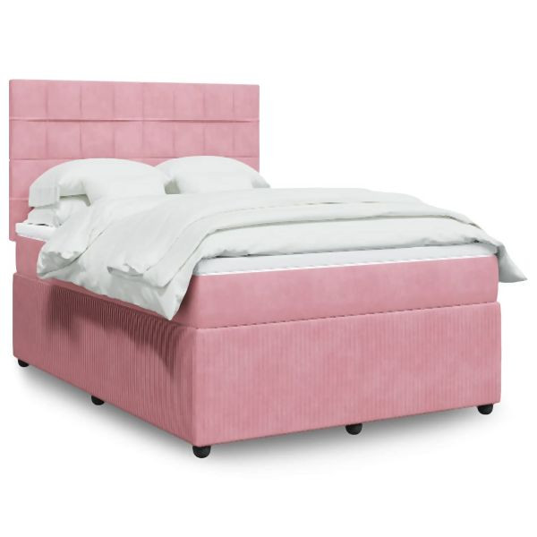 vidaXL Boxspringbett mit Matratze Rosa 140x190 cm Samt, 3294639