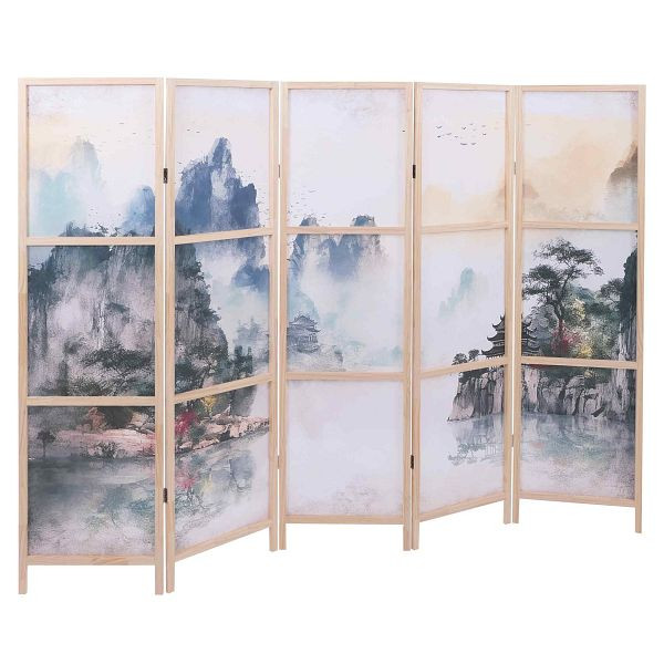 Mendler Paravent HWC-O70, Trennwand Sichtschutz Raumtrennung Naturmotive Holz MVG Polyethylen 170x227cm, Berge, 130681