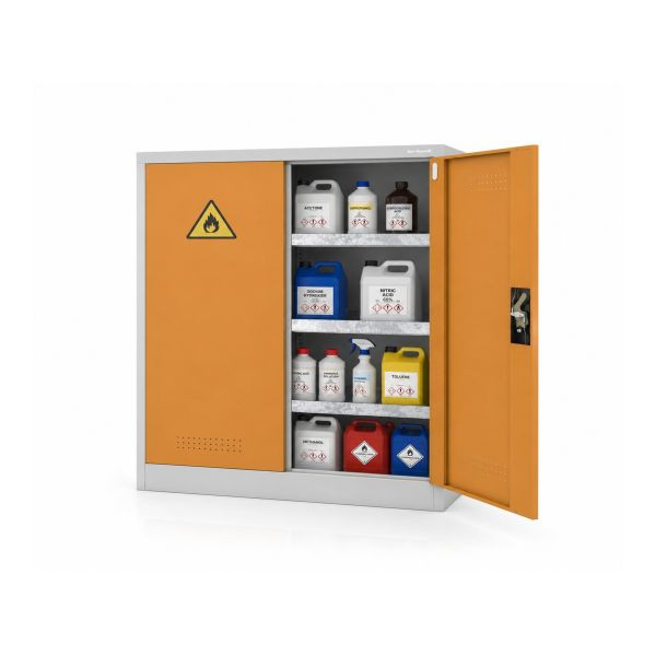Jan Nowak Niedriger BHP-Chemikalienschrank, Grau-Gelb, 1000x1040x400 mm, IRENE, 2312