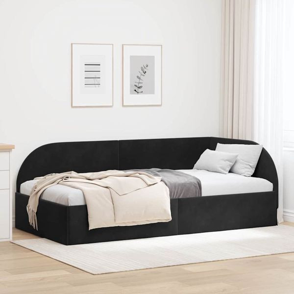 vidaXL Eckbettgestell mit Kopfteil Schwarz 100 cm x 200 cm Stoff, 42016661