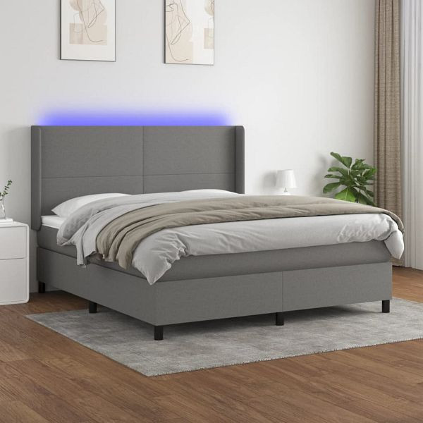 vidaXL Boxspringbett mit Matratze & LED Dunkelgrau 180x200 cm Stoff, 3138174