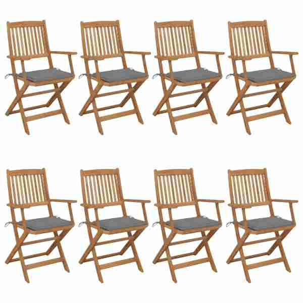 vidaXL Klappbare Gartenstühle 8 Stück mit Kissen Massivholz Akazie, 3074968