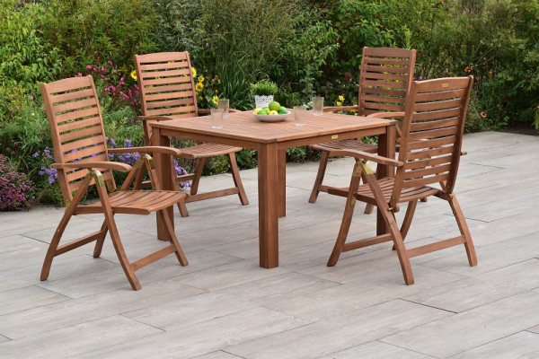 Merxx Paraiba Set 5-teilig, 4 Paraiba Klappsessel, Rückenlehne 5-fach verstellbar, 1 Tisch, 110 x 110 cm, FSC Akazinholz, 50109-011