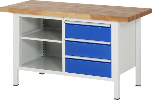 RAU Werkbank Serie 8000 - Modell 8462, B1500 x T700 x H840-1040 mm, Systemunterbau B1235 x T650 x H800-1000 mm, 03-8462A2-157B4H.11