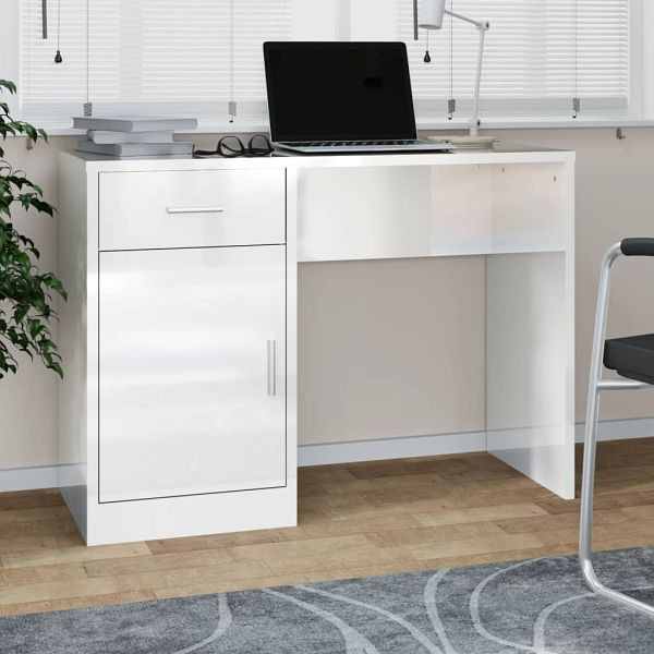 vidaXL Schreibtisch mit Stauraum Hochglanz-Weiß 100x40x73 cm, 342655