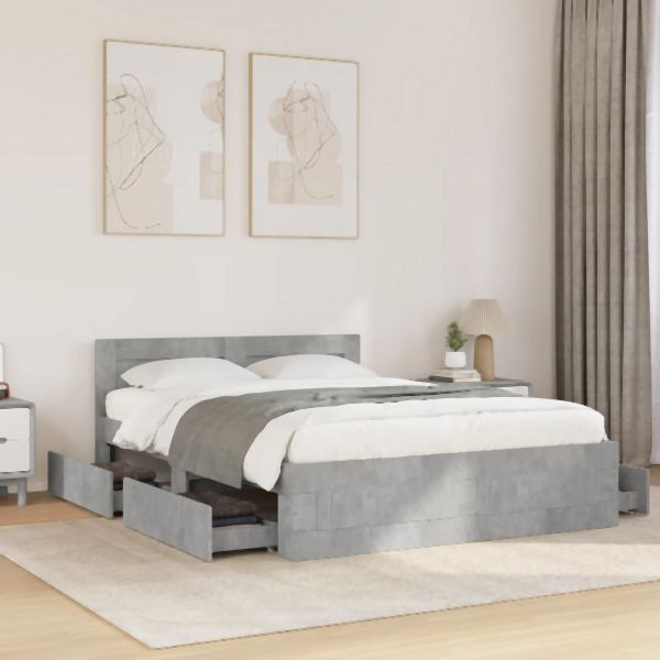 vidaXL Bettgestell mit Kopfteil Betongrau 120x190 cm Holzwerkstoff, 3295607