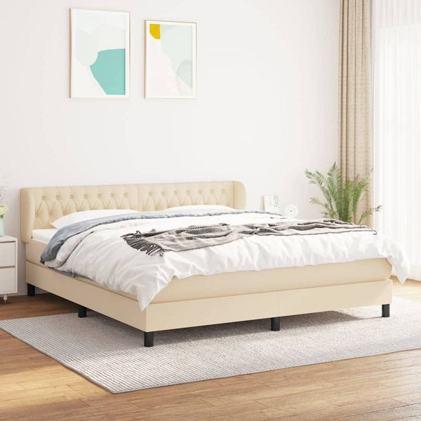 vidaXL Boxspringbett mit Matratze Creme 180x200 cm Stoff, 3126506