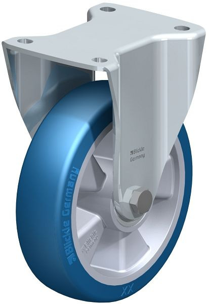 Blickle BH-ALBS 180K Stahlblech-Bockrolle, Schwerlast-Ausführung, mit Anschraubplatte, Blickle Besthane® Soft, Blau, 754033