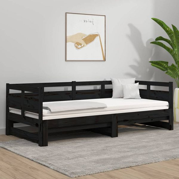 vidaXL Tagesbett Ausziehbar Schwarz Massivholz Kiefer 2x(90x190) cm, 820326