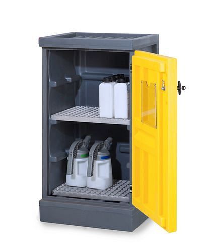 DENIOS Umweltschrank PolyStore PS 611-2, B 610 mm, 2 Edelstahl-Gitterroste, 248945