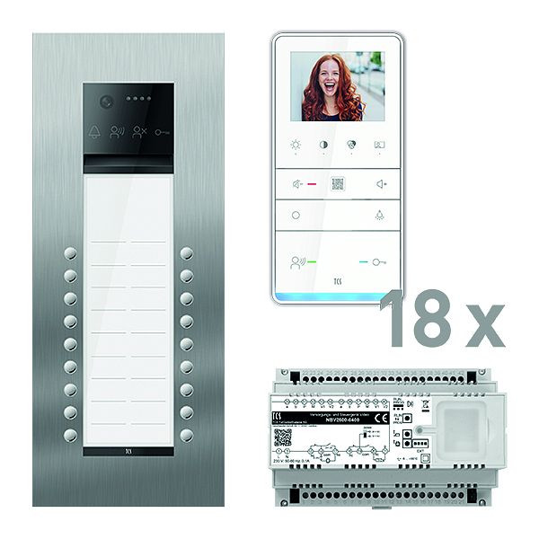 TCS Türkontrollsystem video: pack PRO 18WE Außenstation AVU 18T UP 18x Freisprecher IVW6511 Steuergerät, PVUF182/001