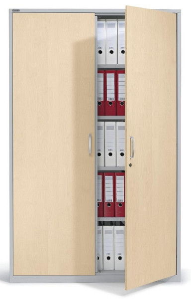 Deskin Flügeltürenschrank CONCEPT LINE, Ahorndekor, Korpus Metall Alusilber, B 1200 x H 1900 x T 420 mm, inkl. 4 Fachböden, 5 Ordnerhöhen, 270247