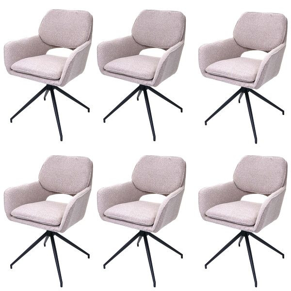 Mendler 6er-Set Esszimmerstuhl HWC-N74, Küchenstuhl, drehbar Auto-Return, Stoff Bouclé (540g/m²) Öko-Tex, beige, 3x108639